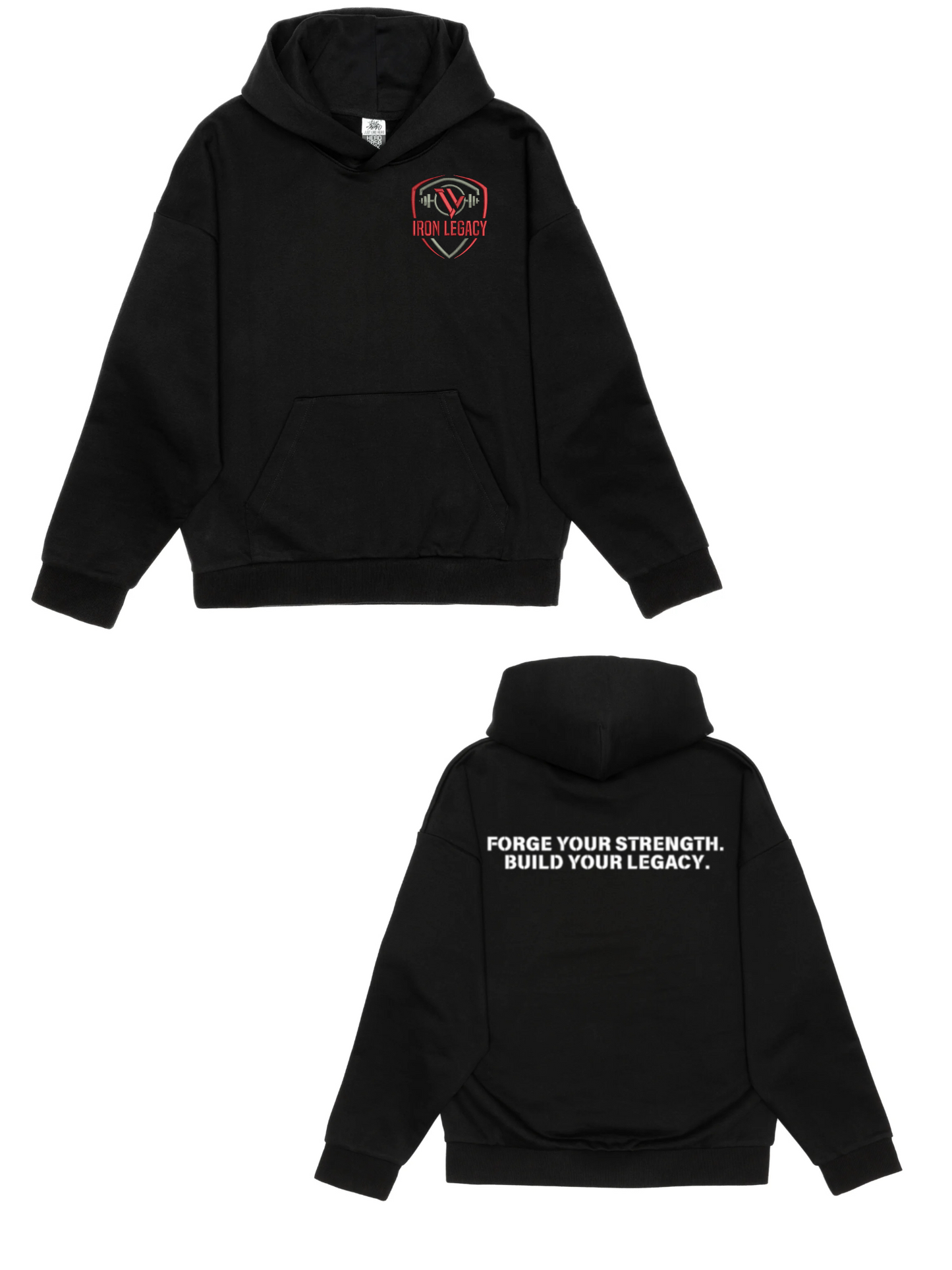 Iron Legacy Dropshoulder Heavy Oversized Embroidered Hoodie **TRUE BLACK**